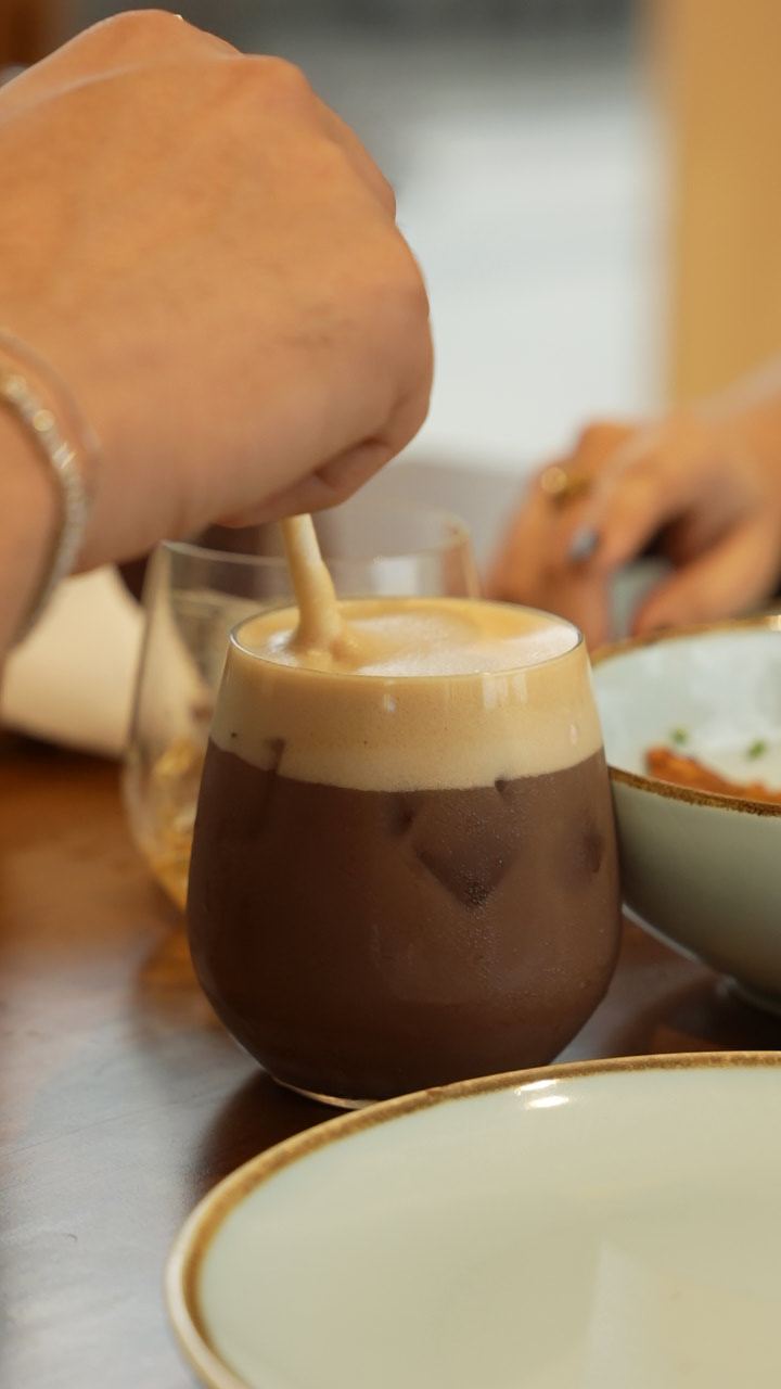 Iced mocha being stirred