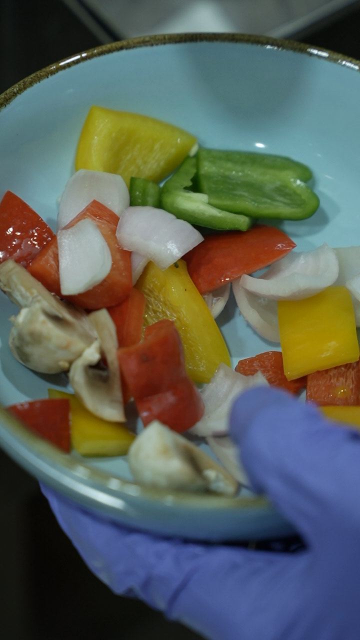 Freshly chopped peppers, onion and mushrooms